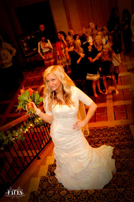 Bride getting ready to toss the bouquet