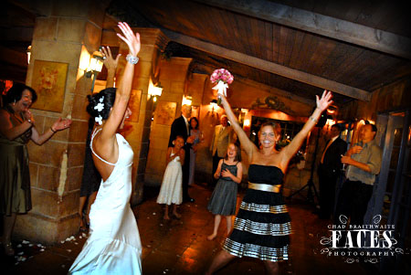 Bride tosses the bouquet