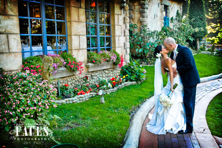 Bride and groom kissing at La Caille 