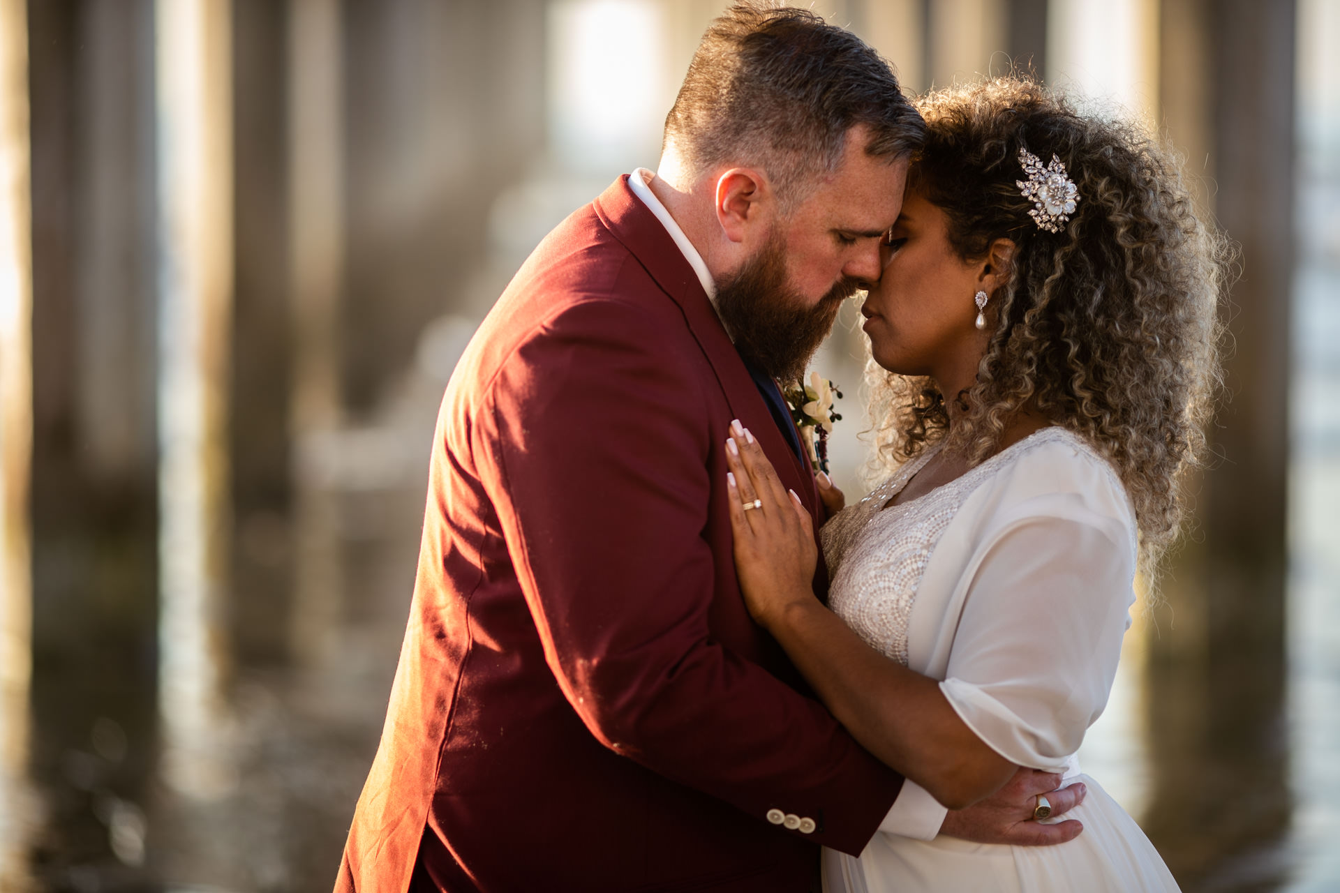 Gerusa and Eric Up Close at Scripps Pier Beach Wedding