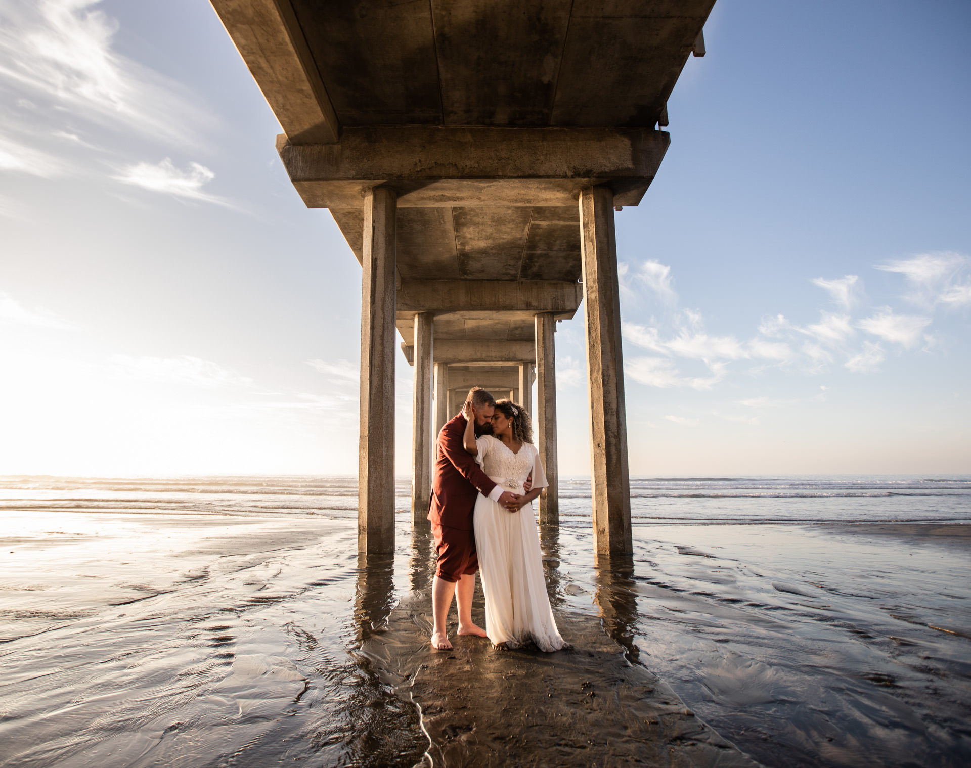 Gerusa and Eric Up Close at Scripps Pier Beach Wedding Faces Photography