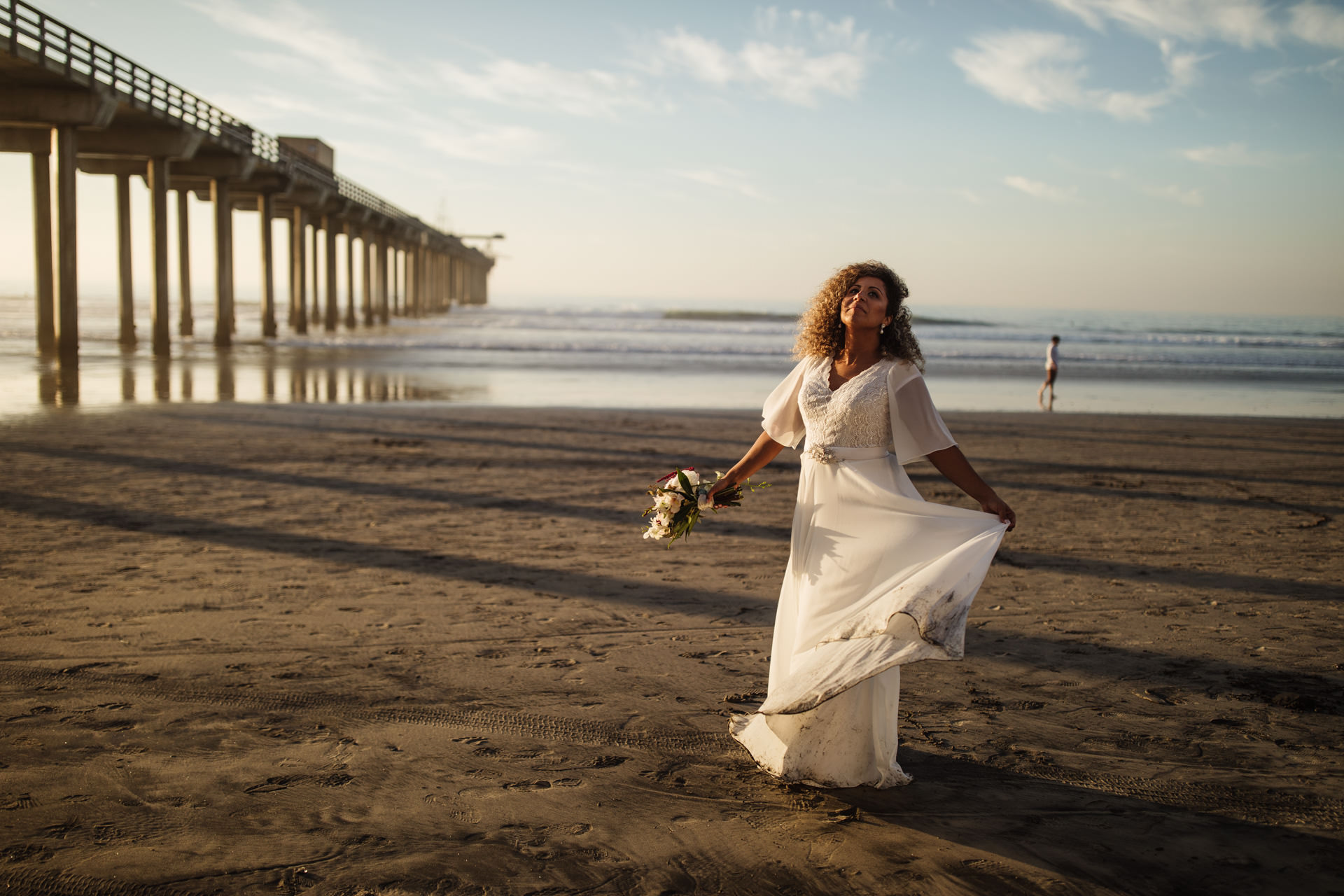 Gerusa and Eric Up Close at Scripps Pier Beach Wedding Faces Photography