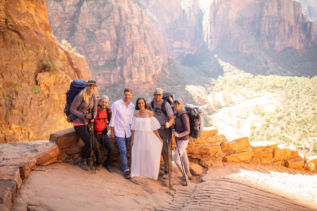 Angels Landing Hike Before Wedding Portraits