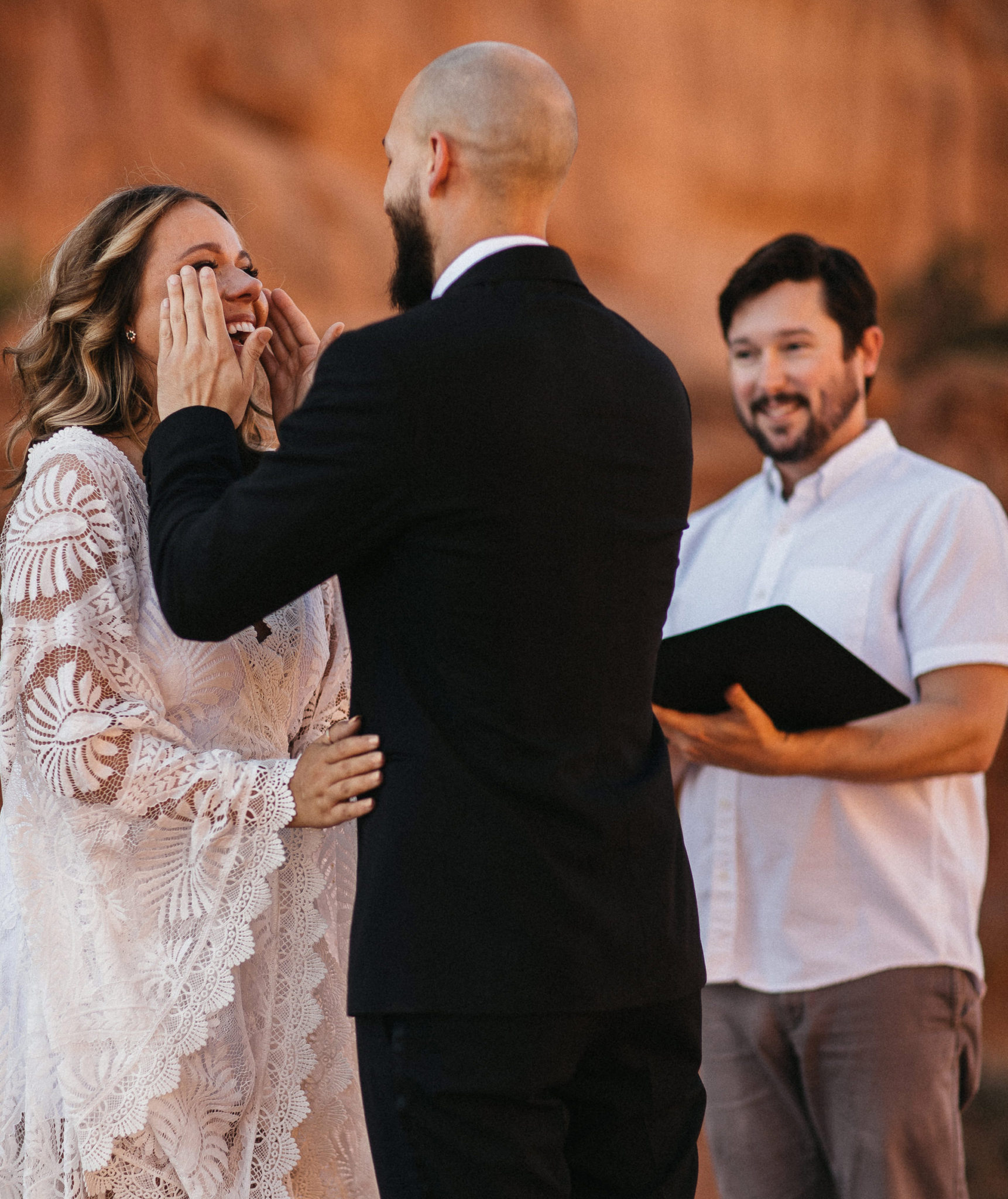 Bride Crying at Wedding Ceremony in Arches National Park