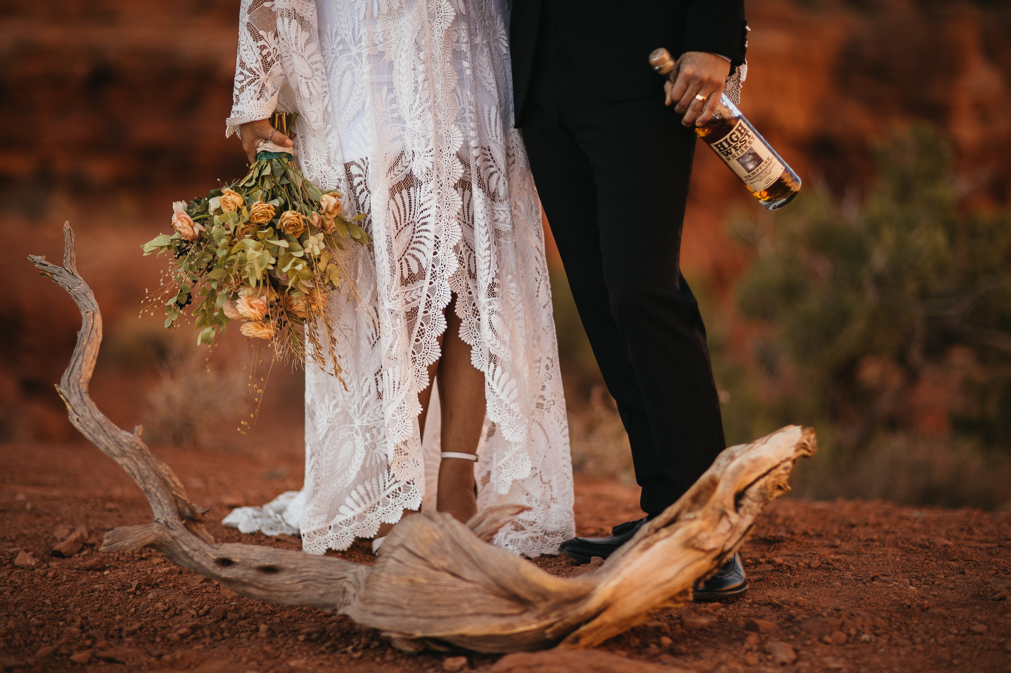 High West Whiskey and Flower Bouquet for Arches National Park Elopement