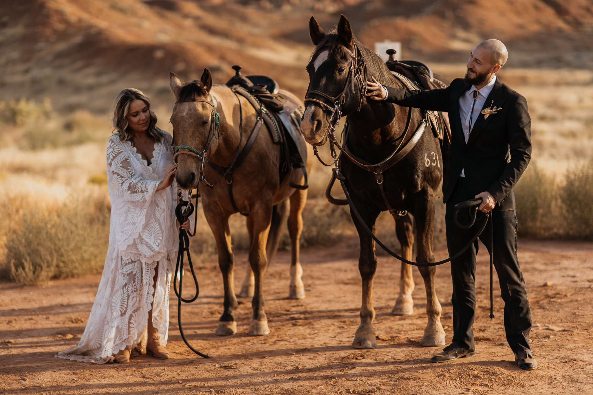 Bride and Groom Horseback Ride Moab