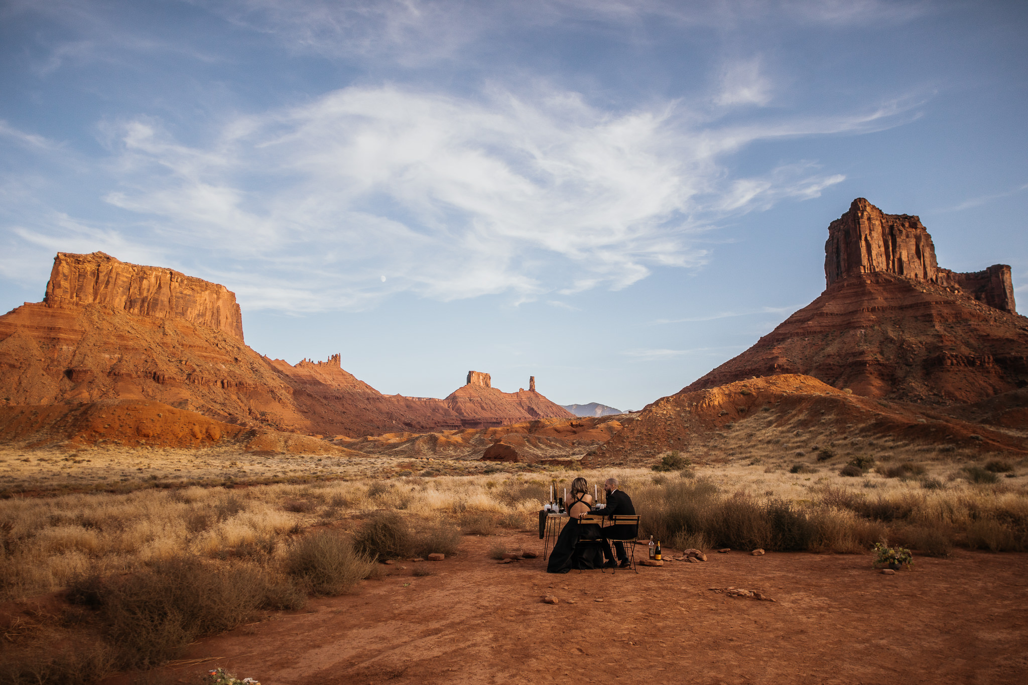 Bride and Groom Elopement Dinner Moab Utah