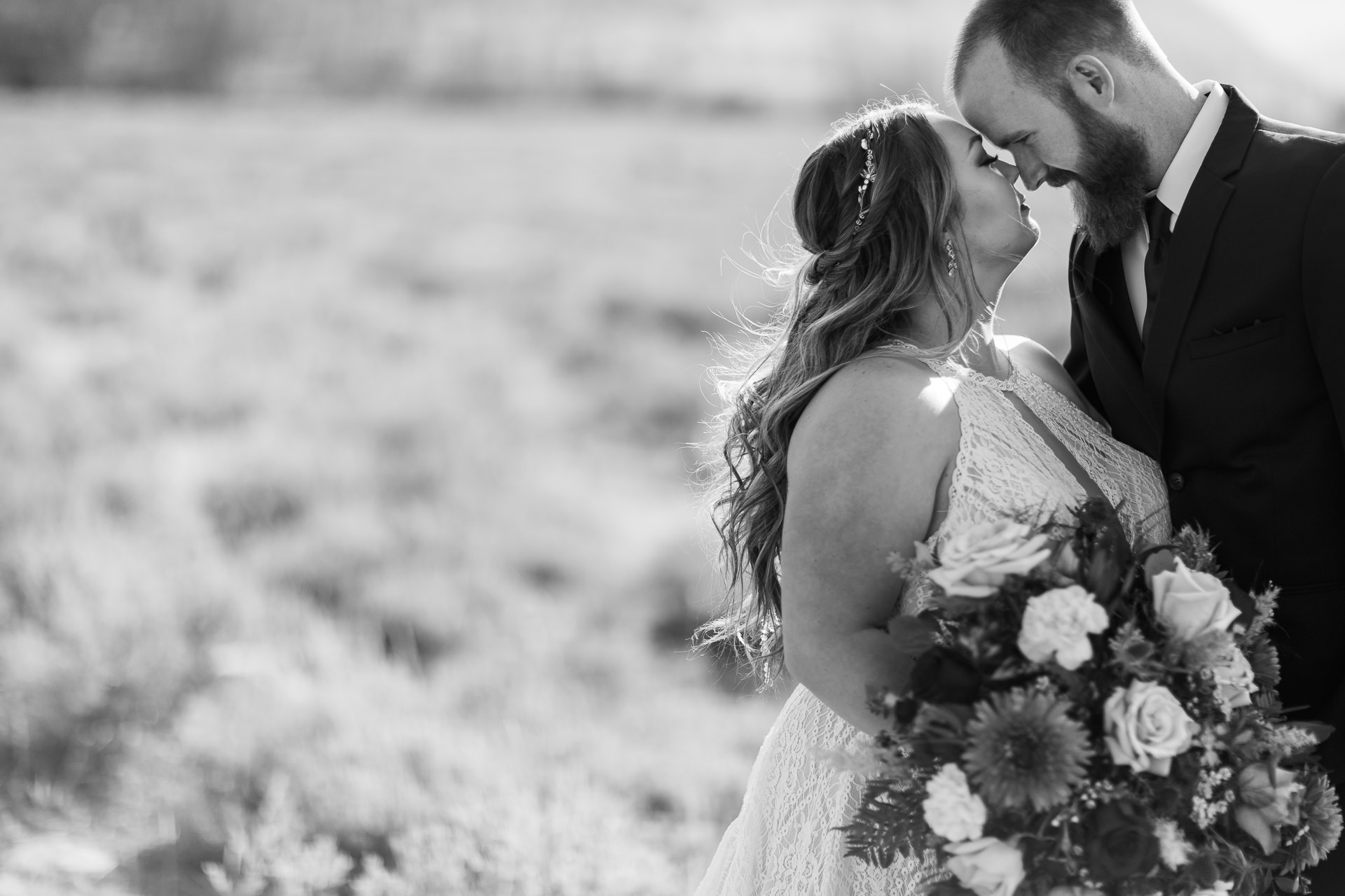 Black and White Bride and Groom First Look