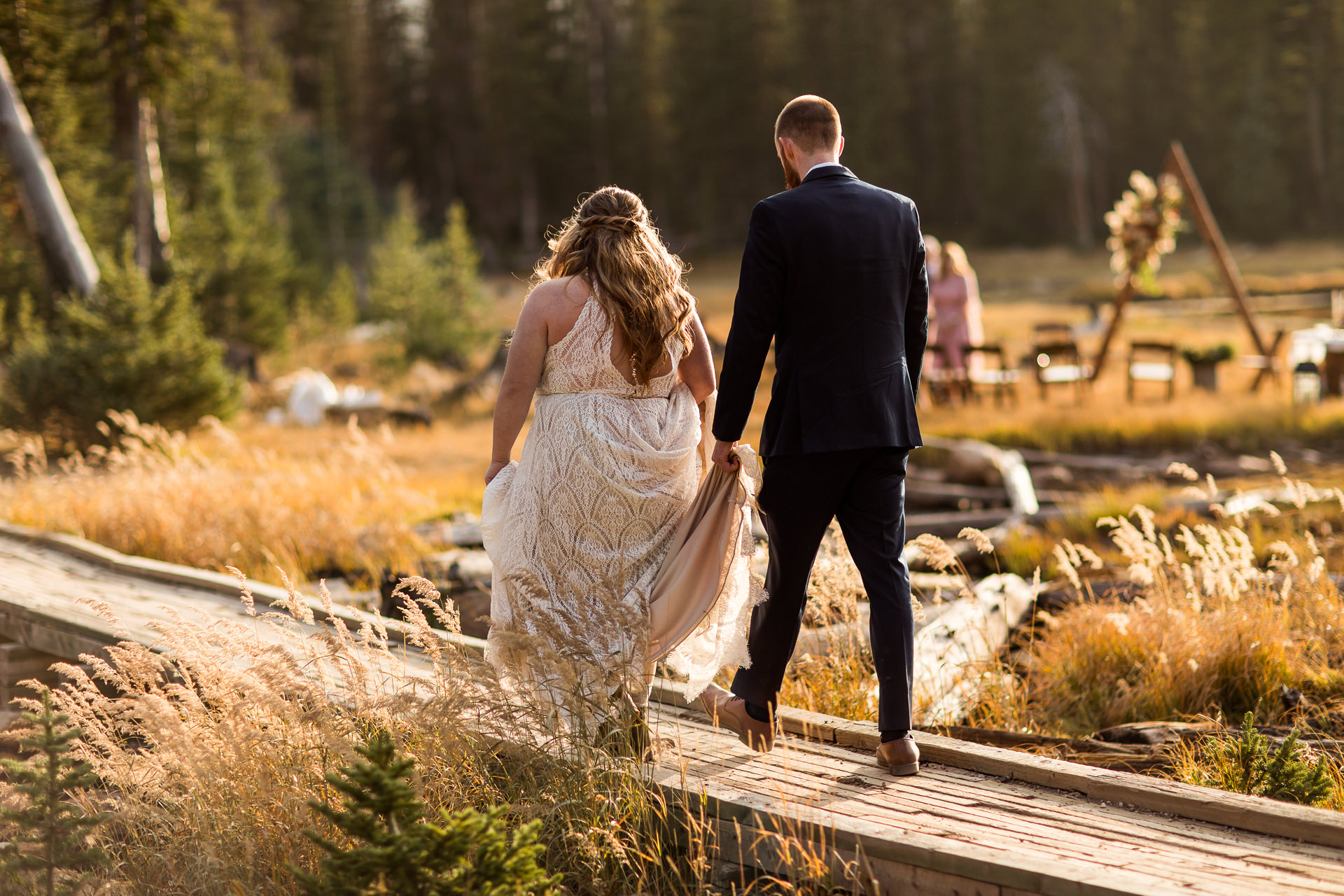 Couple Approaches Ceremony at Crater Lake