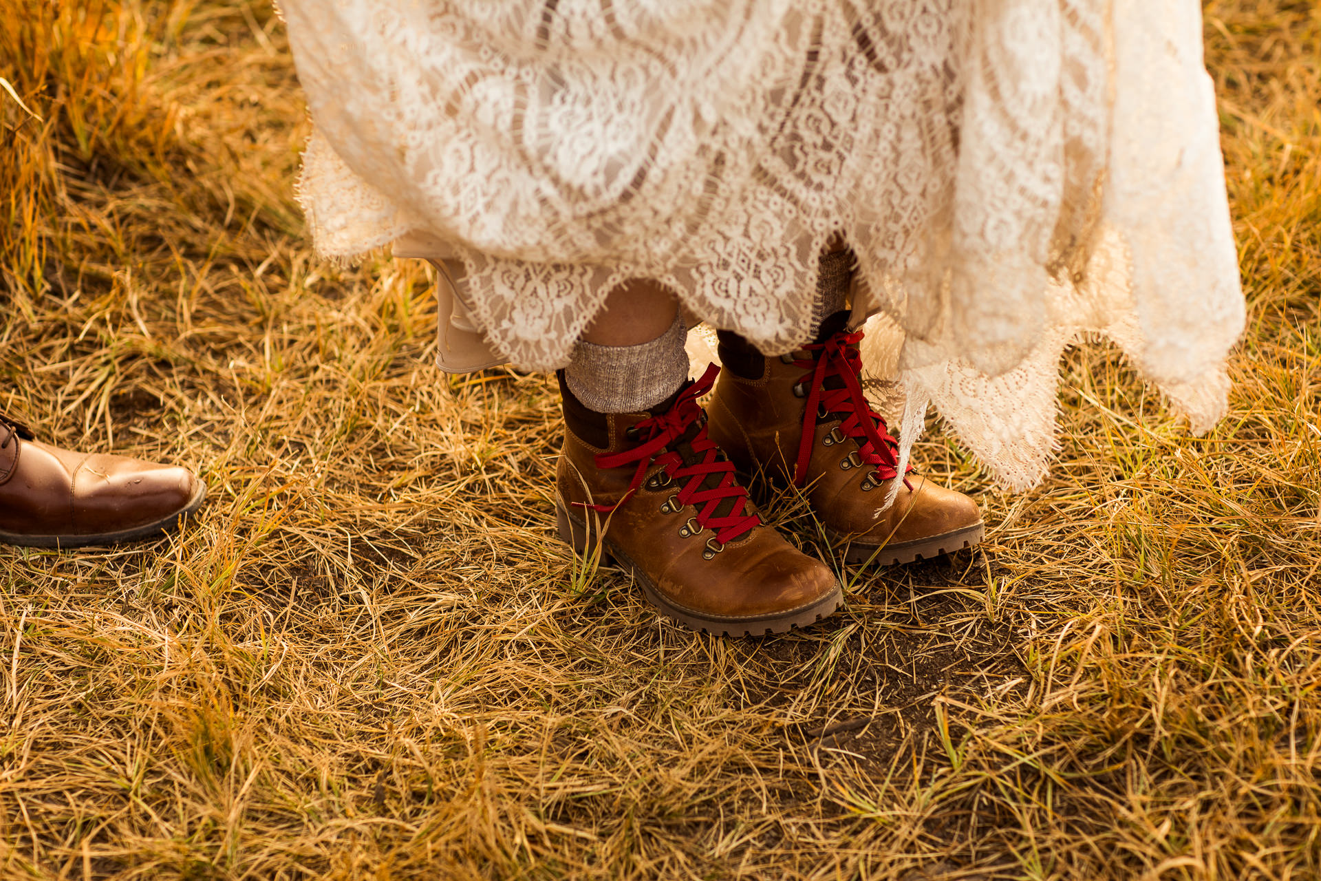 Bride with hiking shoes