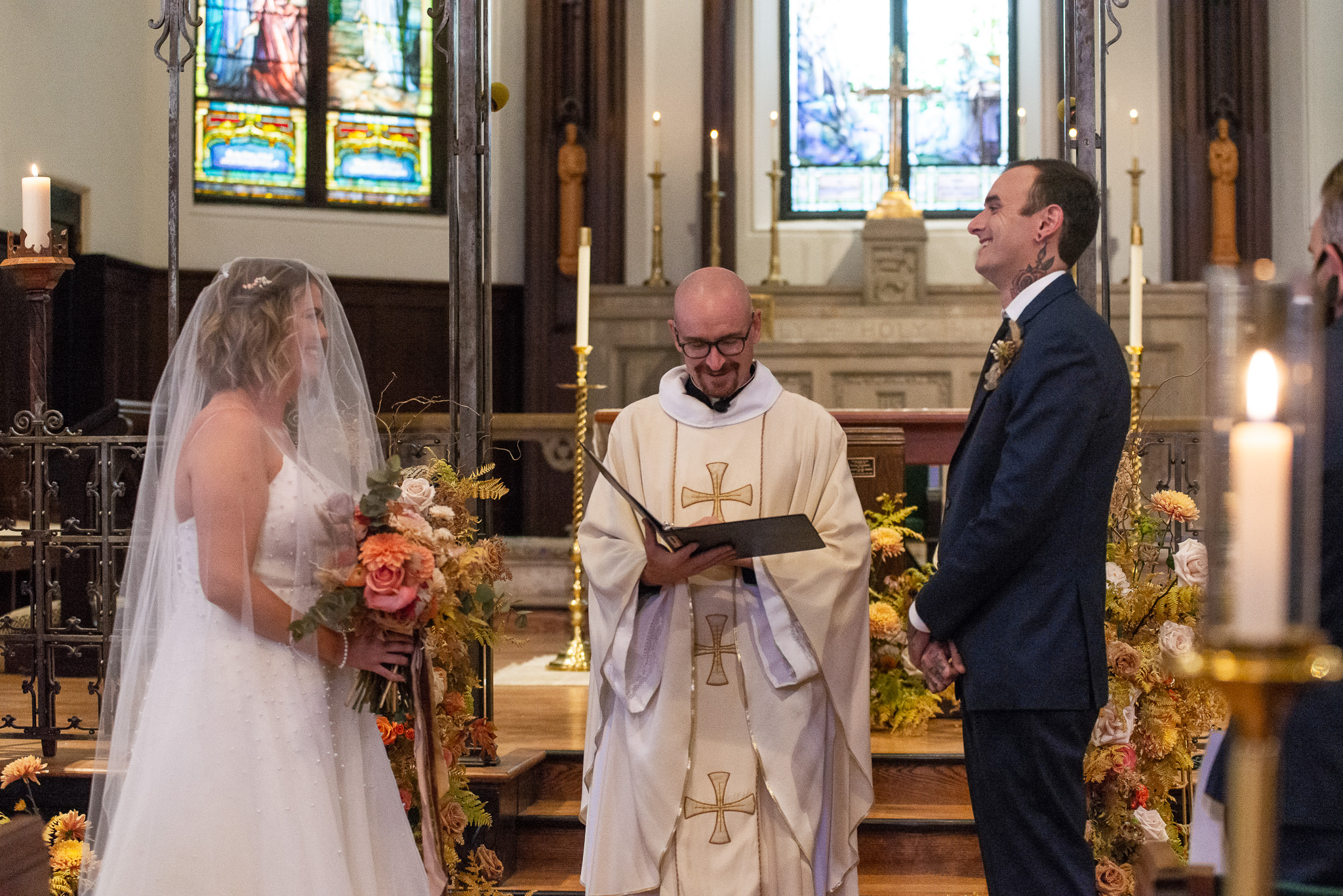 Bride and Groom at altar