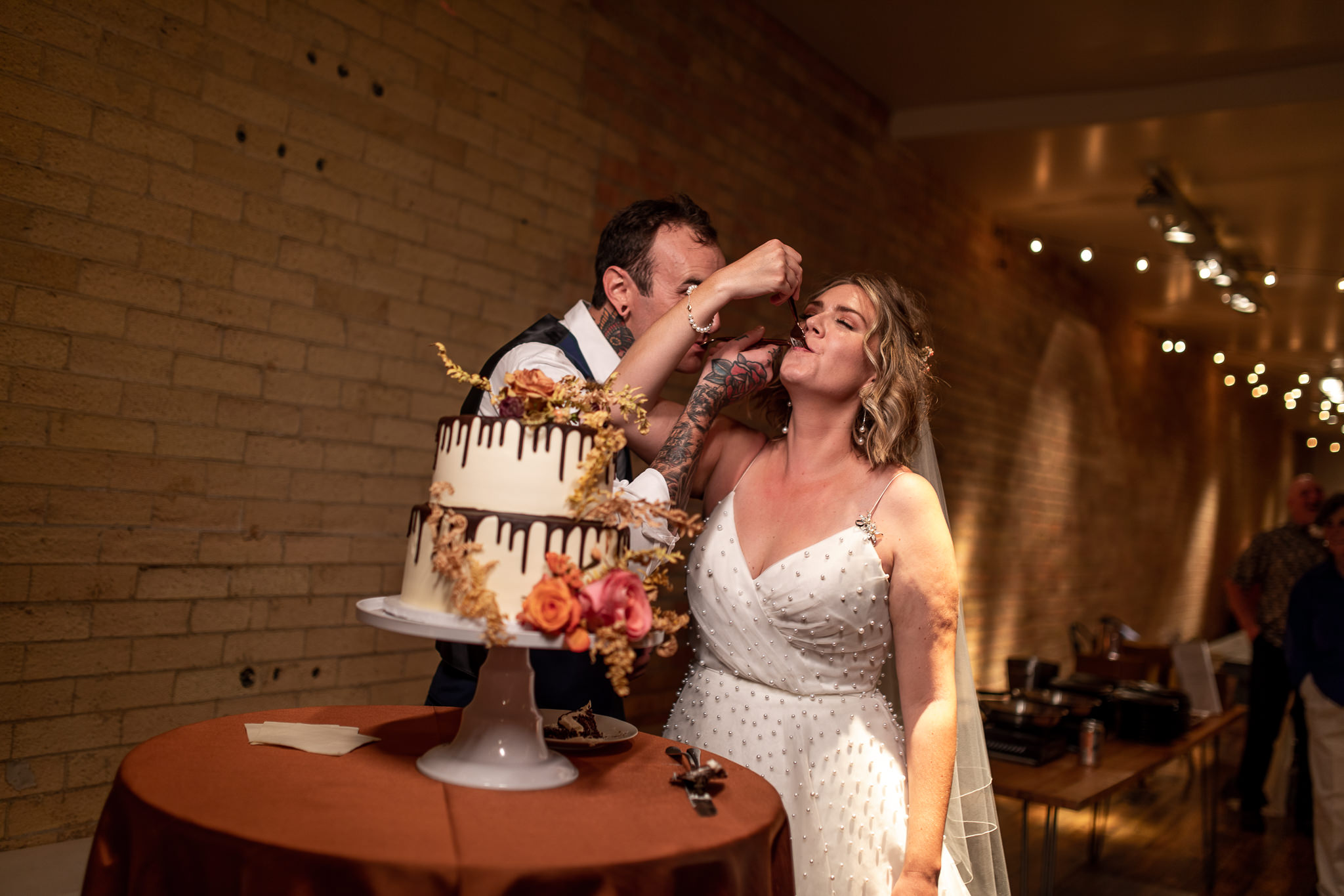 Bride and Groom Cut the Cake