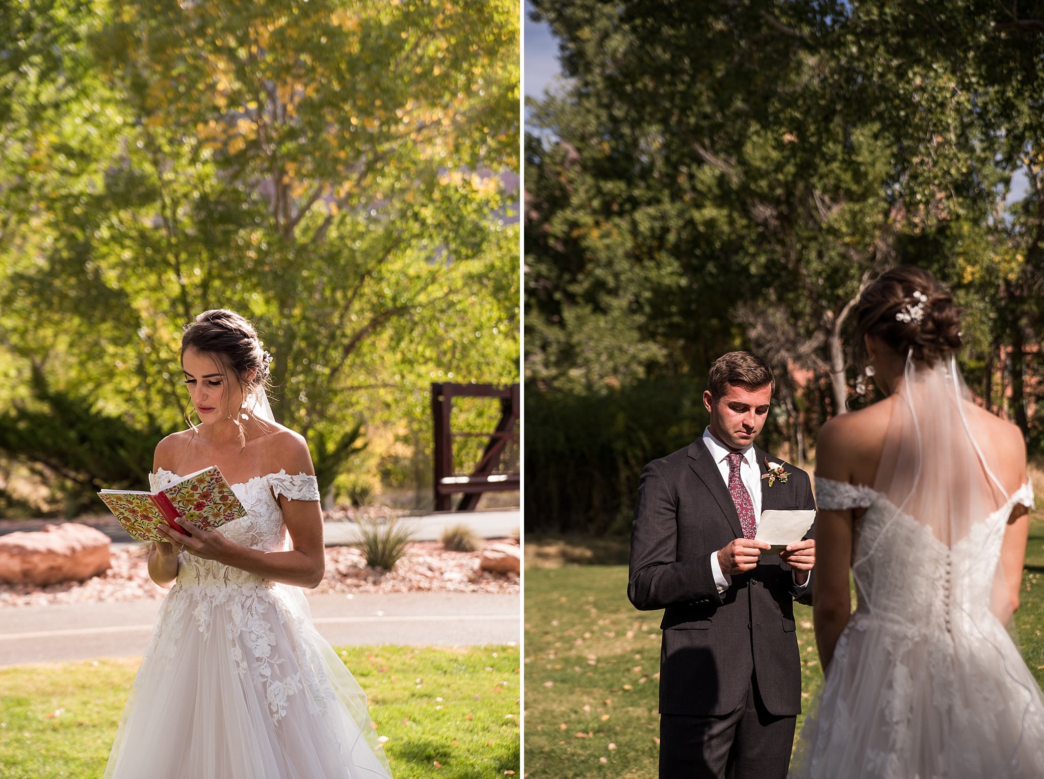 Bride and Groom read vows