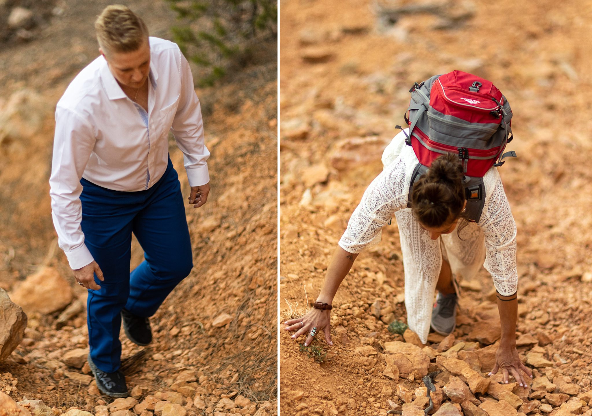 Brides Hiking into Elopement Spot