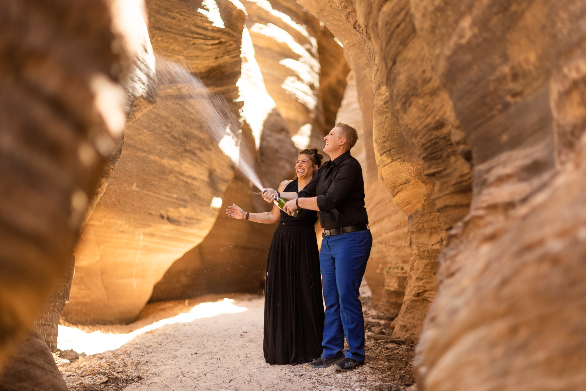 Champagne Toast in a Slot Canyon