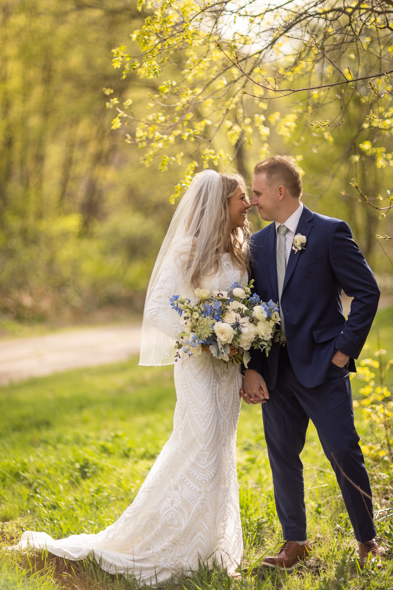 Bride and Groom Greet Guests Outside Temple