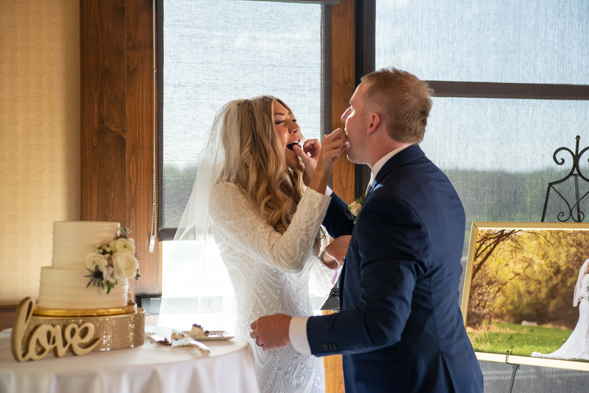 Bride and Groom Cut the Cake