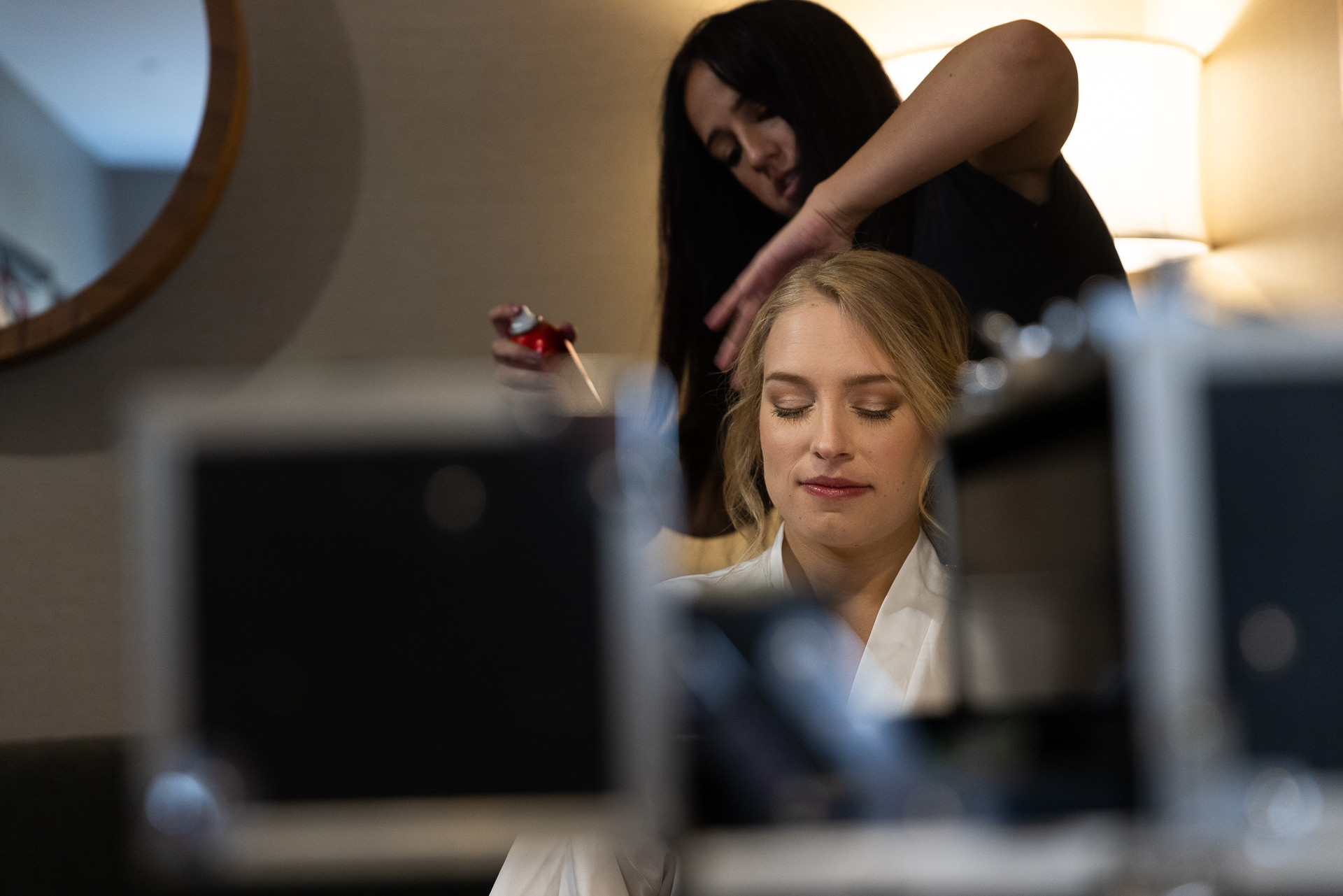 Bride Gets Ready in Hotel Room Before Wedding