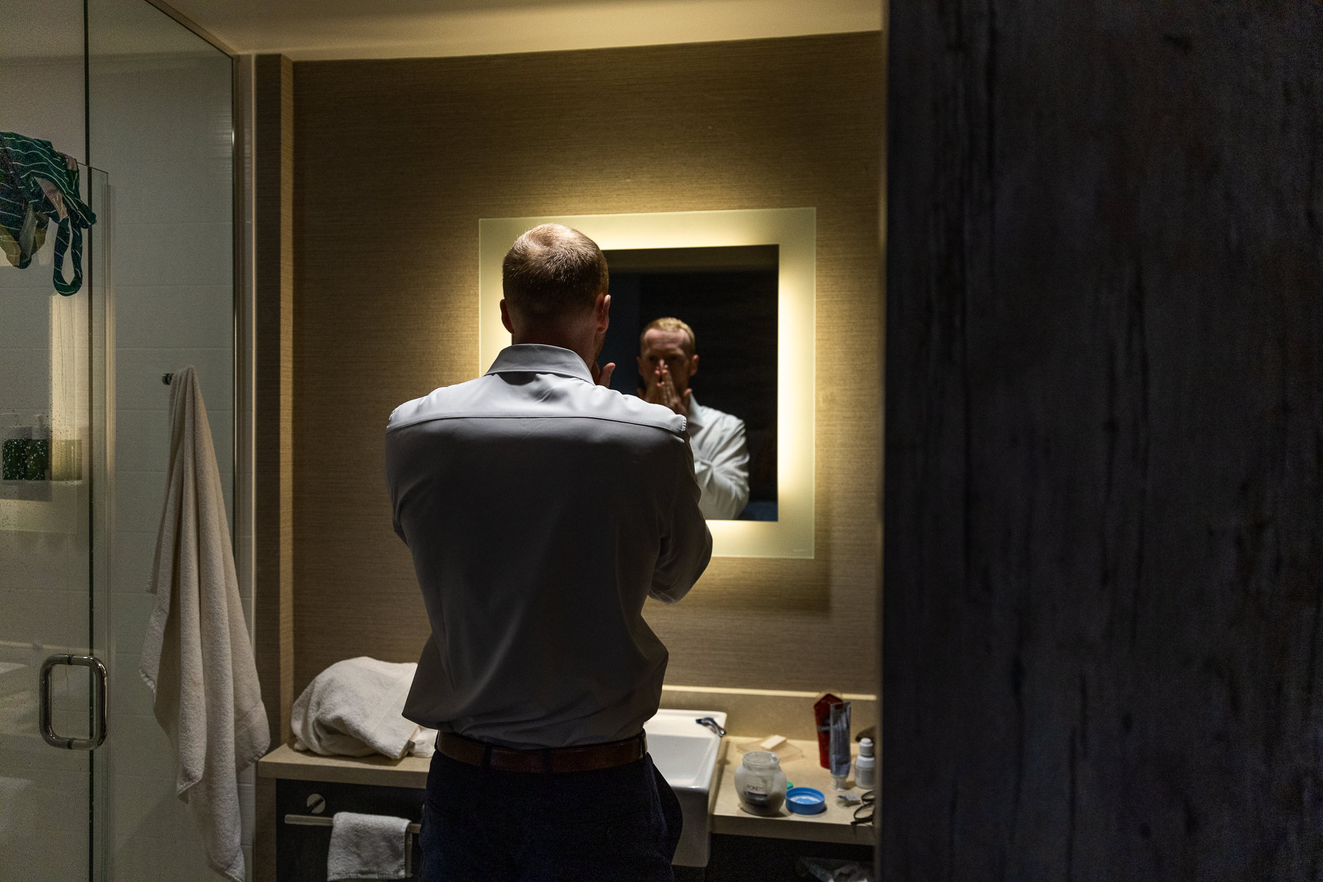 Bride Gets Ready in Hotel Room Before Wedding