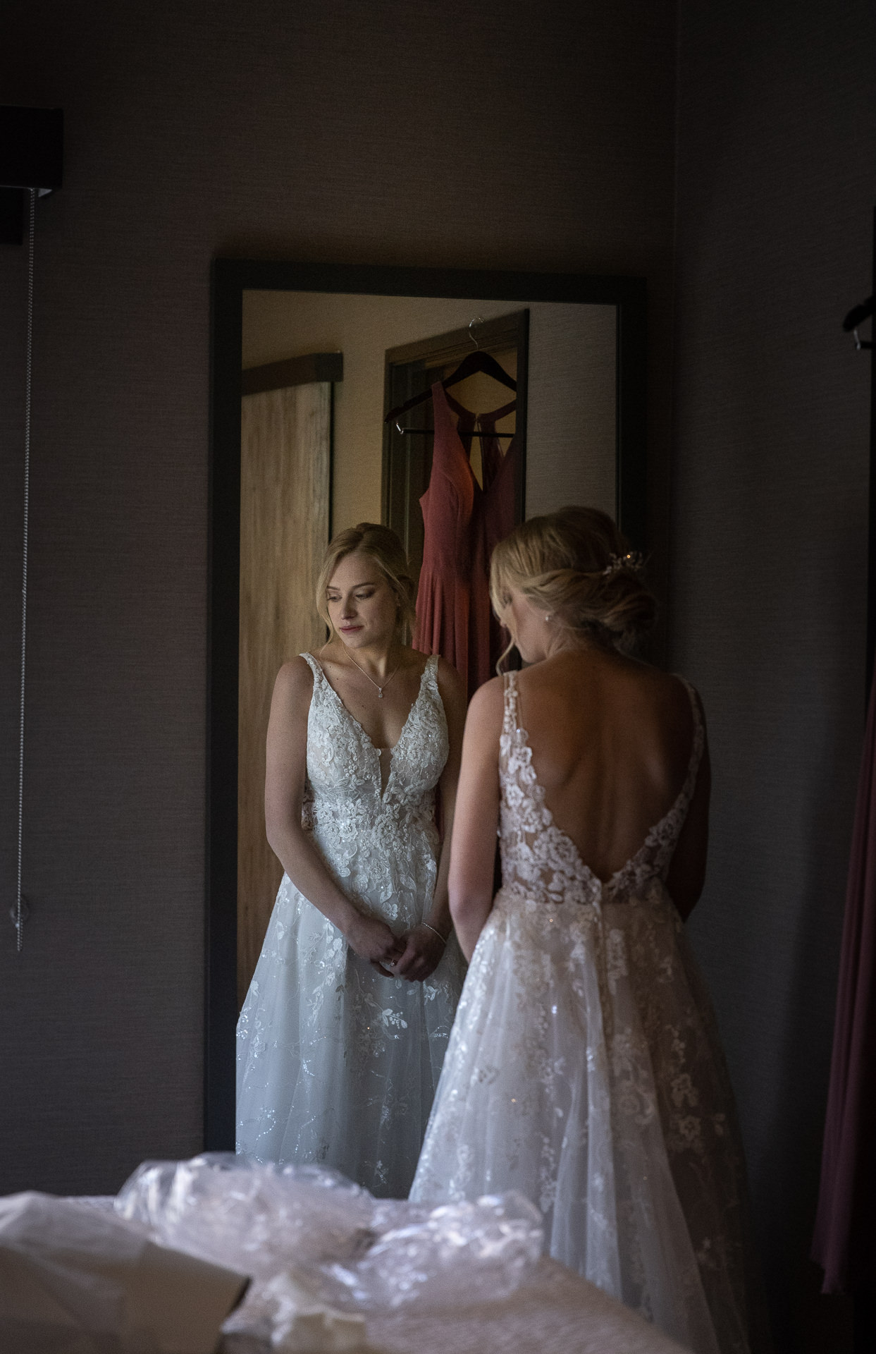 Bride Gets Ready in Hotel Room Before Wedding