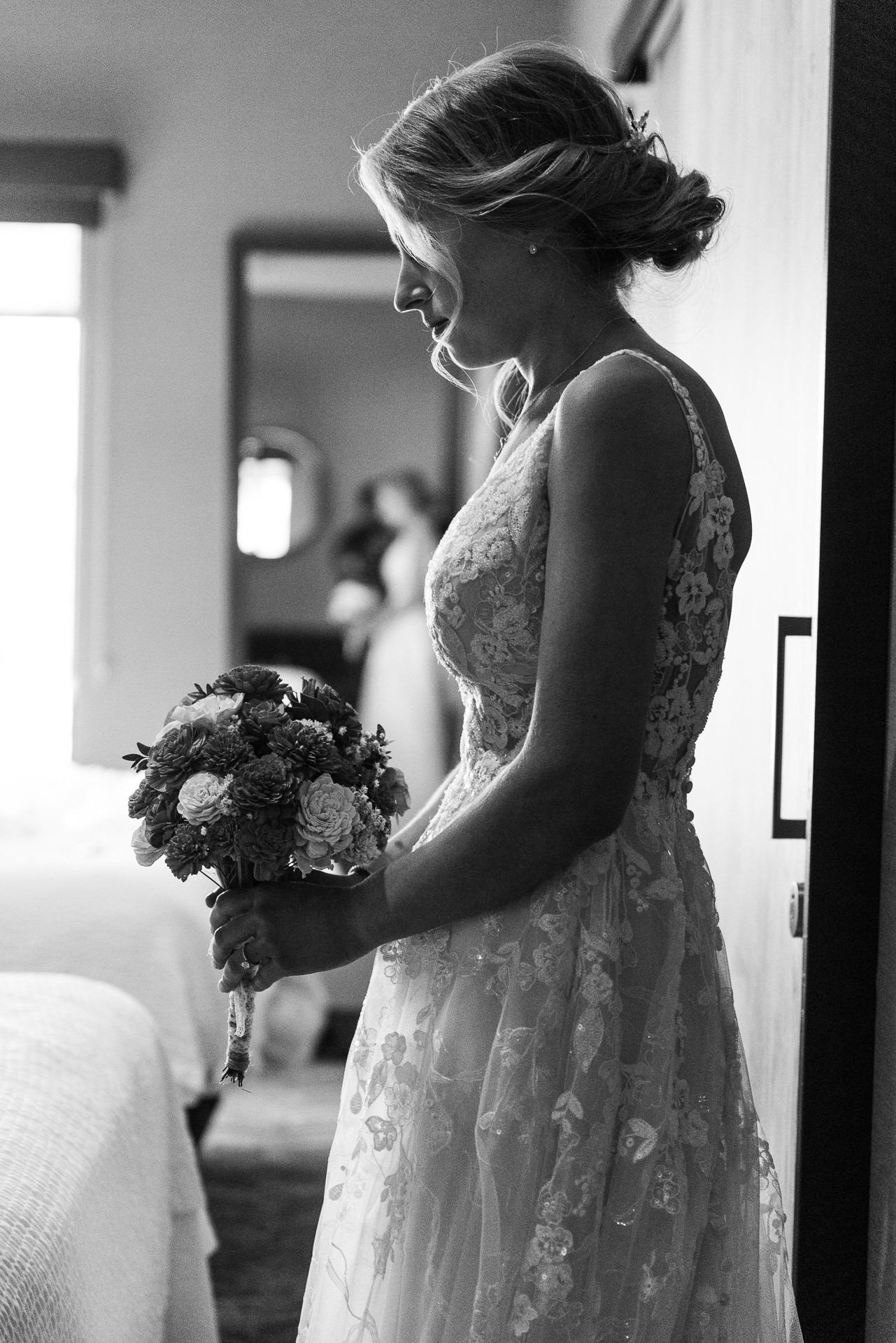 Bride Gets Ready in Hotel Room Before Wedding